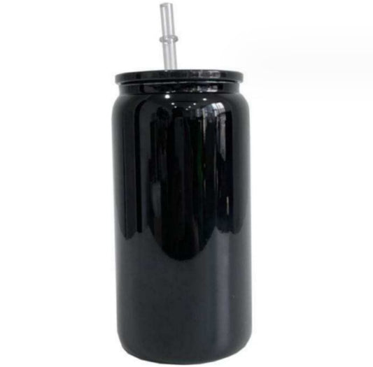 Black 16oz Glass Soda Can (Libby Glass) Black Lid (PRE ORDER)